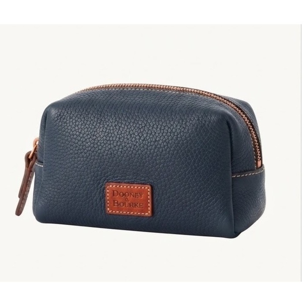 Dooney & Bourke Womens Cosmetic Pouch Small Navy Blue Pebbled Leather Zip Bag